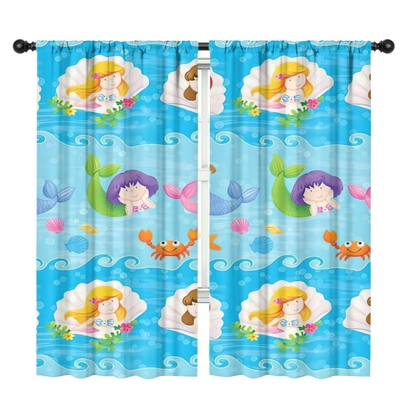 Blackout Kids Curtains,Mermaid Princess Sea Pattern Childrens Insulated Curtains Set Of 2,Bedroom Essentials,Toddler Room Decor 42"x84"
