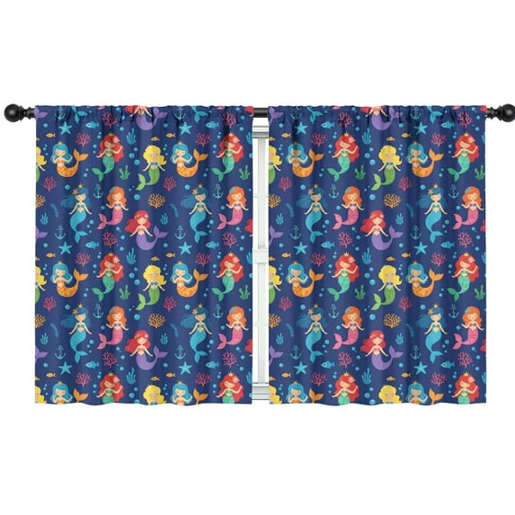 Blackout Kids Curtains,Mermaid Sea Princess Pattern Childrens Insulated Curtains Set Of 2,Bedroom Essentials,Toddler Room Decor 42"x54"