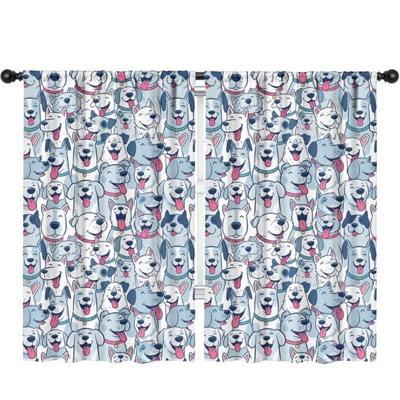 Blackout Kids Curtains,Mixed Breed Dog White Pattern Children's Insulated Curtains Set Of 2,Bedroom Essentials,Toddler Room Decor 52"x84"
