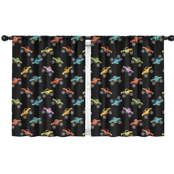 Blackout Kids Curtains,Monster Cartoon Truck Black Pattern Children's Insulated Curtains Set Of 2,Bedroom Essentials,Toddler Room Decor 42"x54"