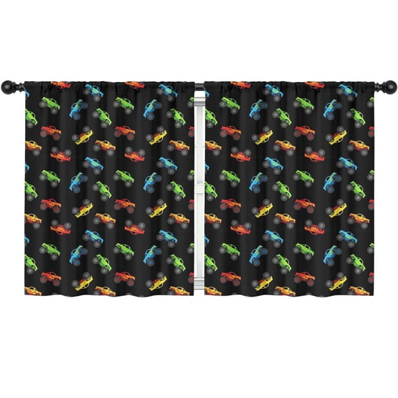 Blackout Kids Curtains,Monster Cartoon Truck Black Pattern Children's Insulated Curtains Set Of 2,Bedroom Essentials,Toddler Room Decor 52"x63"