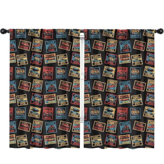 Blackout Kids Curtains,Monster Cartoon Truck Black Pattern Children's Insulated Curtains Set Of 2,Bedroom Essentials,Toddler Room Decor 52"x84"
