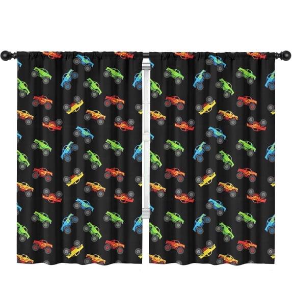 Blackout Kids Curtains,Monster Cartoon Truck Black Pattern Children's Insulated Curtains Set Of 2,Bedroom Essentials,Toddler Room Decor 52"x84"