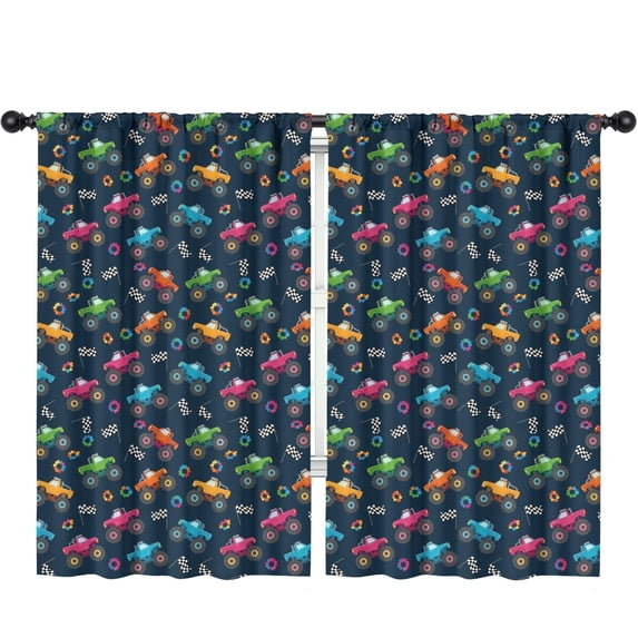 Blackout Kids Curtains,Monster Cartoon Truck Black Pattern Children's Insulated Curtains Set Of 2,Bedroom Essentials,Toddler Room Decor 52"x84"