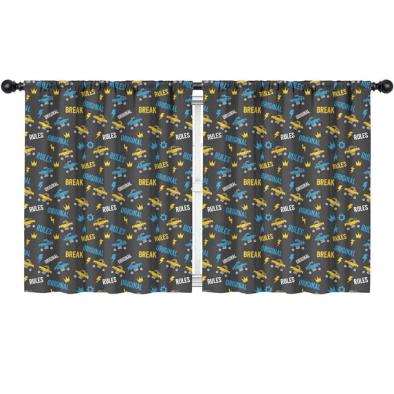 Blackout Kids Curtains,Monster Cartoon Truck Gray Pattern Children's Insulated Curtains Set Of 2,Bedroom Essentials,Toddler Room Decor 52"x63"