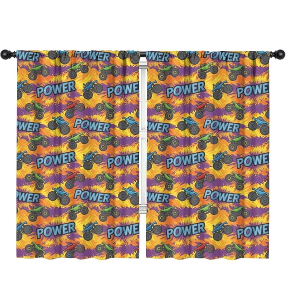 Blackout Kids Curtains,Monster Cartoon Truck Orange Pattern Children's Insulated Curtains Set Of 2,Bedroom Essentials,Toddler Room Decor 52"x84"