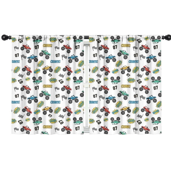 Blackout Kids Curtains,Monster Cartoon Truck White Pattern Children's Insulated Curtains Set Of 2,Bedroom Essentials,Toddler Room Decor 42"x54"