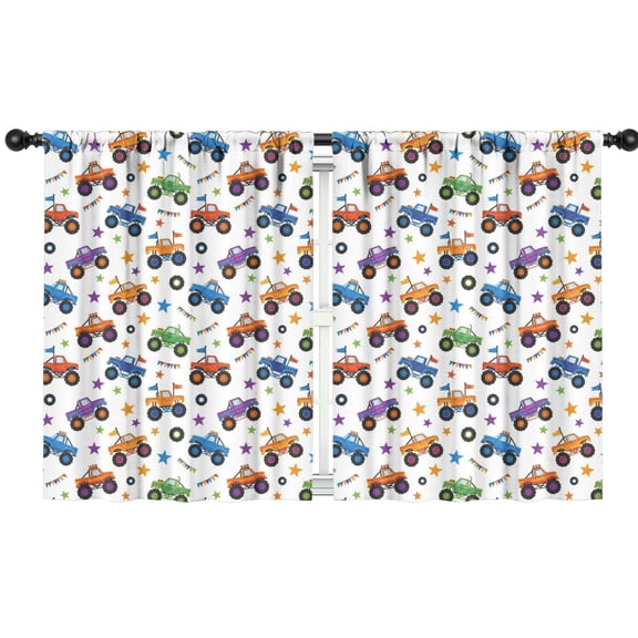 Blackout Kids Curtains,Monster Cartoon Truck White Pattern Children's Insulated Curtains Set Of 2,Bedroom Essentials,Toddler Room Decor 42"x54"