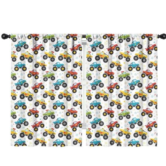 Blackout Kids Curtains,Monster Cartoon Truck White Pattern Children's Insulated Curtains Set Of 2,Bedroom Essentials,Toddler Room Decor 42"x63"