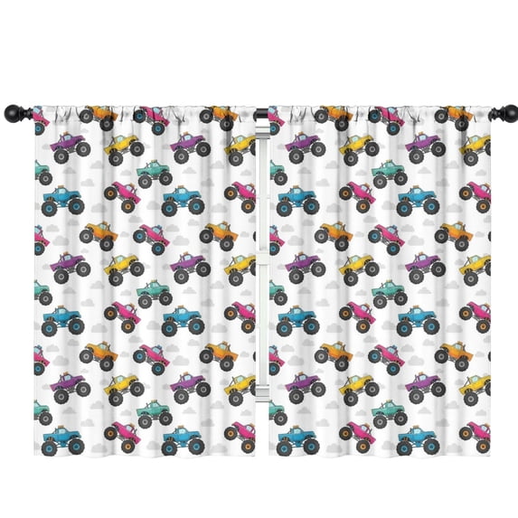 Blackout Kids Curtains,Monster Cartoon Truck White Pattern Children's Insulated Curtains Set Of 2,Bedroom Essentials,Toddler Room Decor 42"x63"