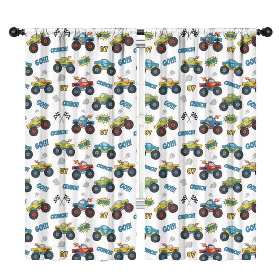 Blackout Kids Curtains,Monster Cartoon Truck White Pattern Children's Insulated Curtains Set Of 2,Bedroom Essentials,Toddler Room Decor 42"x84"