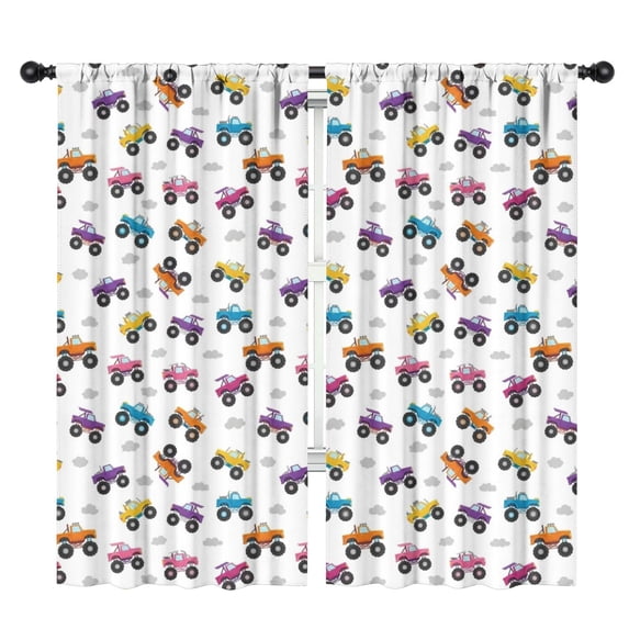 Blackout Kids Curtains,Monster Cartoon Truck White Pattern Children's Insulated Curtains Set Of 2,Bedroom Essentials,Toddler Room Decor 42"x84"