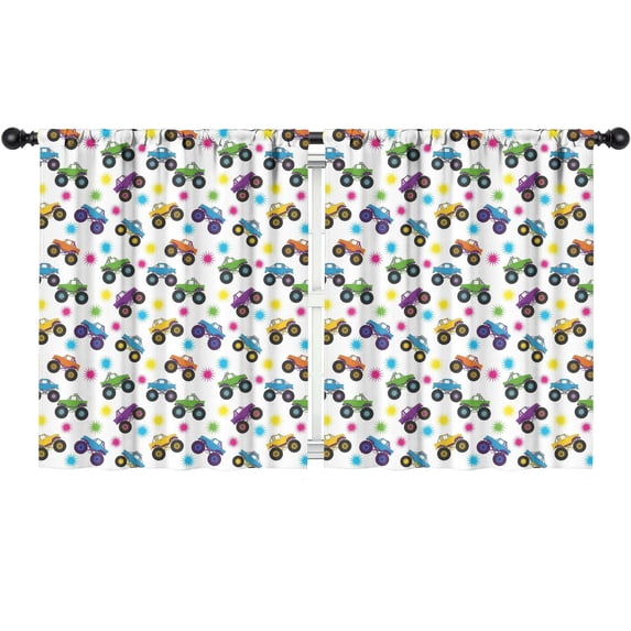 Blackout Kids Curtains,Monster Cartoon Truck White Pattern Children's Insulated Curtains Set Of 2,Bedroom Essentials,Toddler Room Decor 52"x63"