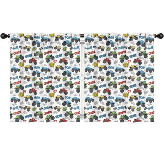Blackout Kids Curtains,Monster Cartoon Truck White Pattern Children's Insulated Curtains Set Of 2,Bedroom Essentials,Toddler Room Decor 52"x63"