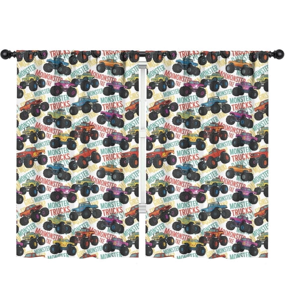 Blackout Kids Curtains,Monster Cartoon Truck White Pattern Children's Insulated Curtains Set Of 2,Bedroom Essentials,Toddler Room Decor 52"x84"