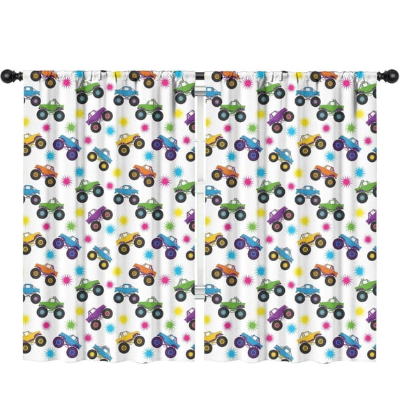 Blackout Kids Curtains,Monster Cartoon Truck White Pattern Children's Insulated Curtains Set Of 2,Bedroom Essentials,Toddler Room Decor 52"x84"