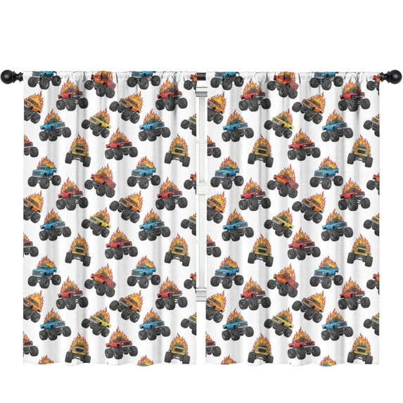 Blackout Kids Curtains,Monster Cartoon Truck White Pattern Children's Insulated Curtains Set Of 2,Bedroom Essentials,Toddler Room Decor 52"x84"
