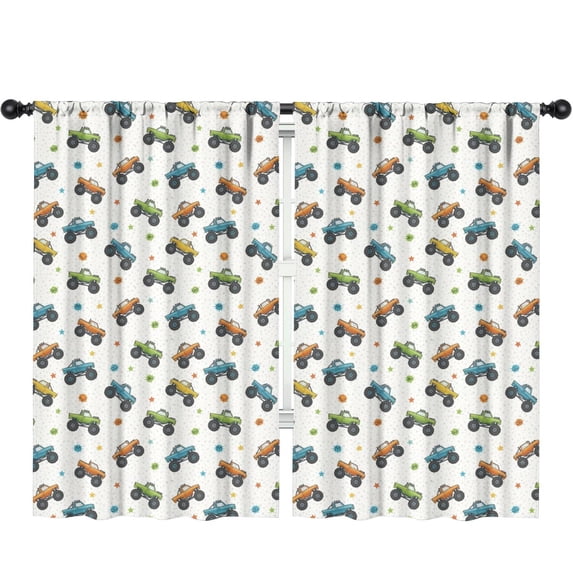 Blackout Kids Curtains,Monster Cartoon Truck White Pattern Children's Insulated Curtains Set Of 2,Bedroom Essentials,Toddler Room Decor 52"x84"