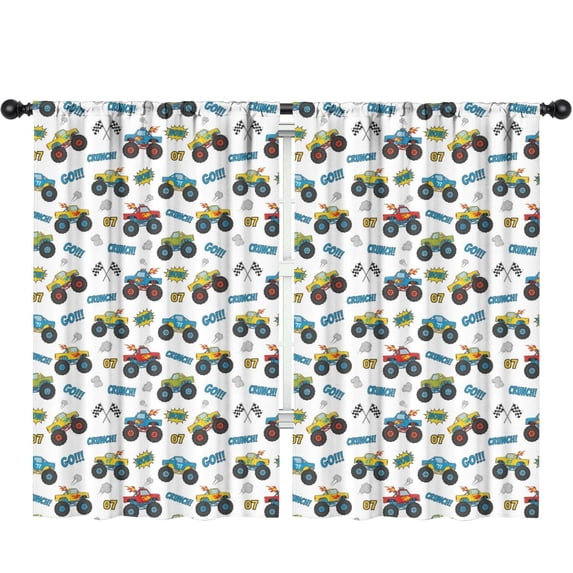 Blackout Kids Curtains,Monster Cartoon Truck White Pattern Children's Insulated Curtains Set Of 2,Bedroom Essentials,Toddler Room Decor 52"x84"