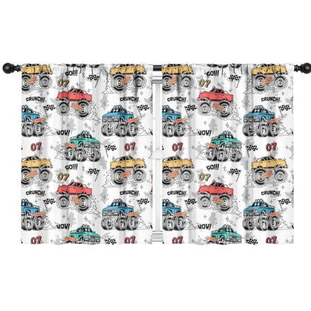Blackout Kids Curtains,Monster Cartoon Trucks Cars Pattern Childrens Insulated Curtains Set Of 2,Bedroom Essentials,Toddler Room Decor 42"x54"(106x137cm)