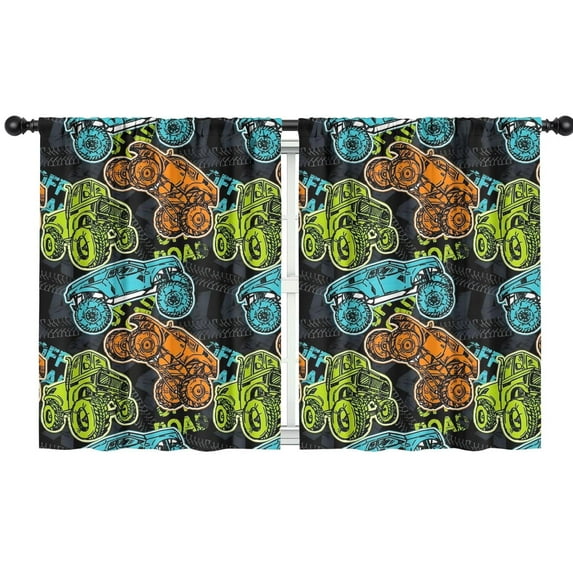 Blackout Kids Curtains,Monster Cartoon Trucks Cars Pattern Childrens Insulated Curtains Set Of 2,Bedroom Essentials,Toddler Room Decor 42"x54"(106x137cm)