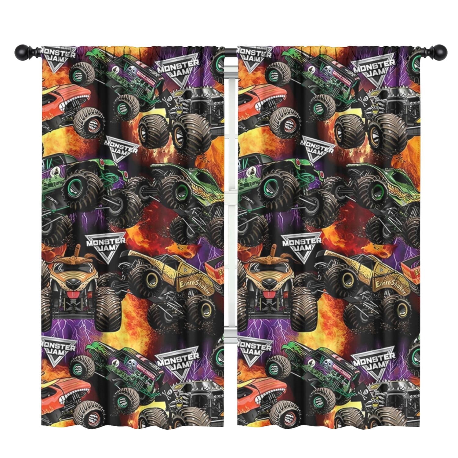 Blackout Kids Curtains,Monster Cartoon Trucks Cars Pattern Childrens Insulated Curtains Set Of 2,Bedroom Essentials,Toddler Room Decor 42"x84"(106x213cm)
