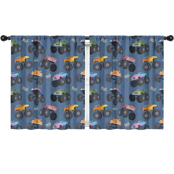 Blackout Kids Curtains,Monster Cartoon Trucks Cars Pattern Childrens Insulated Curtains Set Of 2,Bedroom Essentials,Toddler Room Decor 52"x63"(132x160cm)