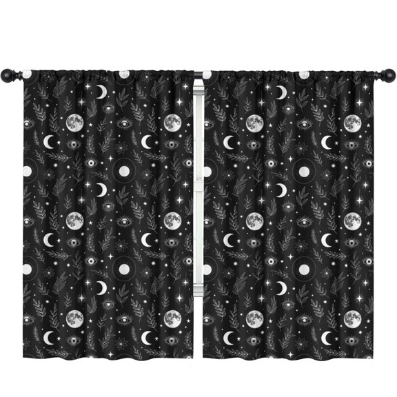 Blackout Kids Curtains,Moon and Leaf Gothic Patter Children's Insulated Curtains Set Of 2,Bedroom Essentials,Toddler Room Decor 52"x84"