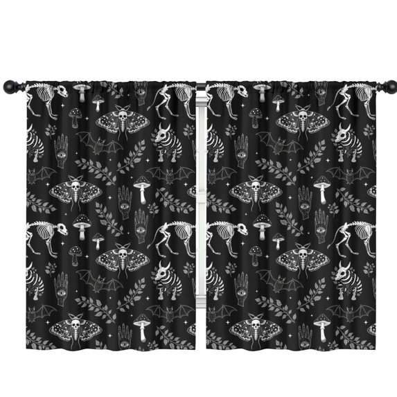 Blackout Kids Curtains,Moth and Skeleton Gothic Pattern Children's Insulated Curtains Set Of 2,Bedroom Essentials,Toddler Room Decor 42"x63"