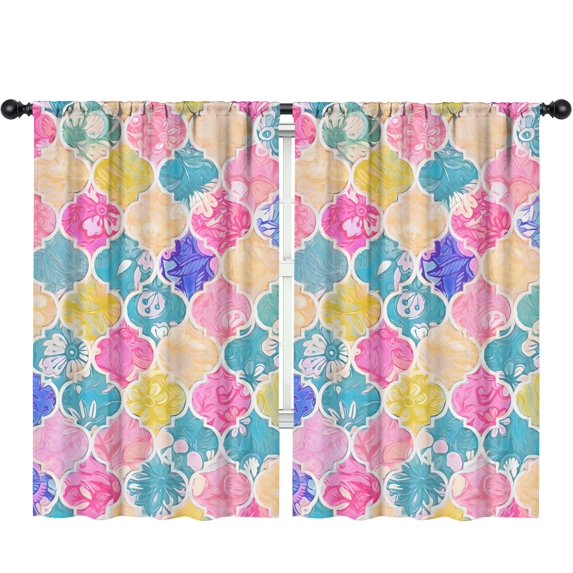 Blackout Kids Curtains,Multi Color Floral Checkered Pattern Childrens Insulated Curtains Set Of 2,Bedroom Essentials,Toddler Room Decor 52"x84"