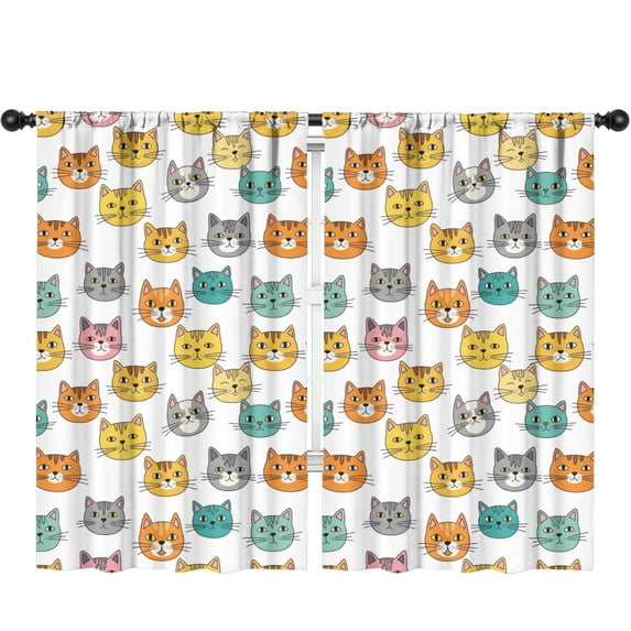 Blackout Kids Curtains,Multicolor Cat Head White Pattern Children's Insulated Curtains Set Of 2,Bedroom Essentials,Toddler Room Decor 52"x84"