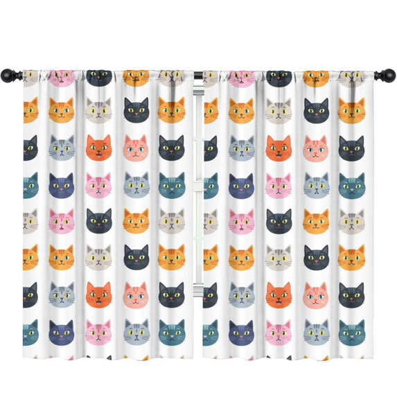 Blackout Kids Curtains,Multicolor Cat Head White Pattern Children's Insulated Curtains Set Of 2,Bedroom Essentials,Toddler Room Decor 52"x84"