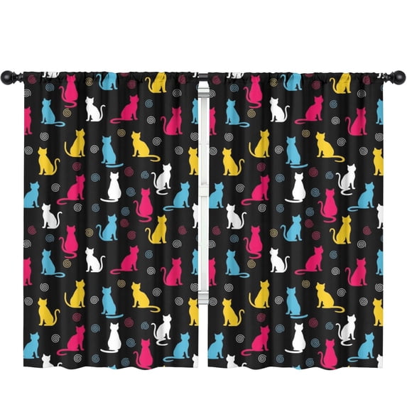 Blackout Kids Curtains,Multicolor Cat Silhouette Black Pattern Children's Insulated Curtains Set Of 2,Bedroom Essentials,Toddler Room Decor 52"x84"