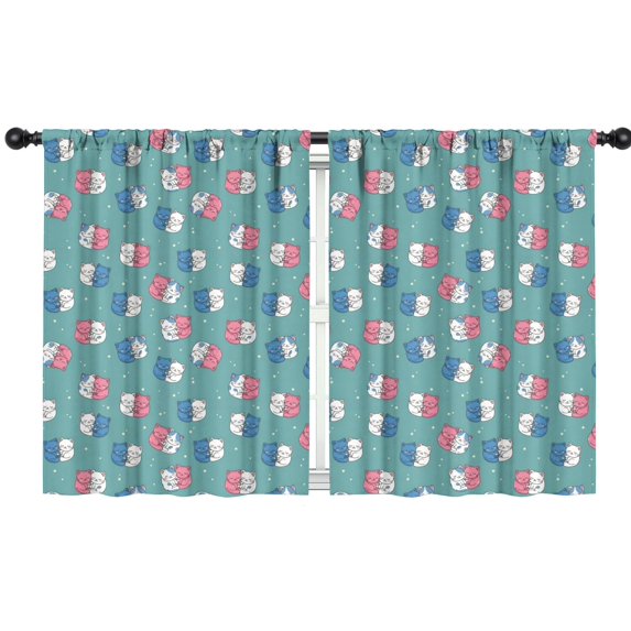 Blackout Kids Curtains,Multicolor Cat Teal Pattern Children's Insulated Curtains Set Of 2,Bedroom Essentials,Toddler Room Decor 42"x54"