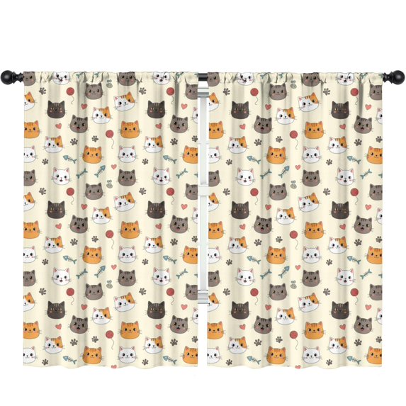 Blackout Kids Curtains,Multicolor Cat and Fishbone Beige Pattern Children's Insulated Curtains Set Of 2,Bedroom Essentials,Toddler Room Decor 52"x84"