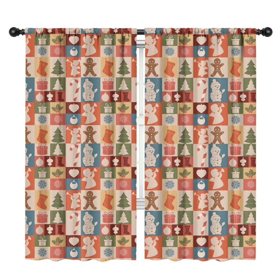 Blackout Kids Curtains,Multicolor Christmas Icon Pattern Childrens Insulated Curtains Set Of 2,Bedroom Essentials,Toddler Room Decor 42"x84"
