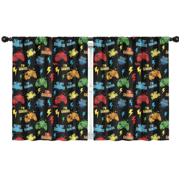 Blackout Kids Curtains,Multicolor Controllers Games Icons Black Pattern Childrens Insulated Curtains Set Of 2,Bedroom Essentials,Toddler Room Decor 42"x54"
