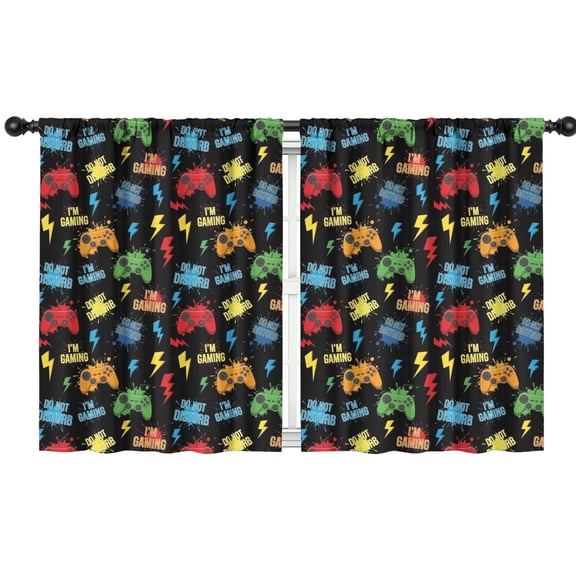 Blackout Kids Curtains,Multicolor Controllers Games Icons Black Pattern Childrens Insulated Curtains Set Of 2,Bedroom Essentials,Toddler Room Decor 42"x54"