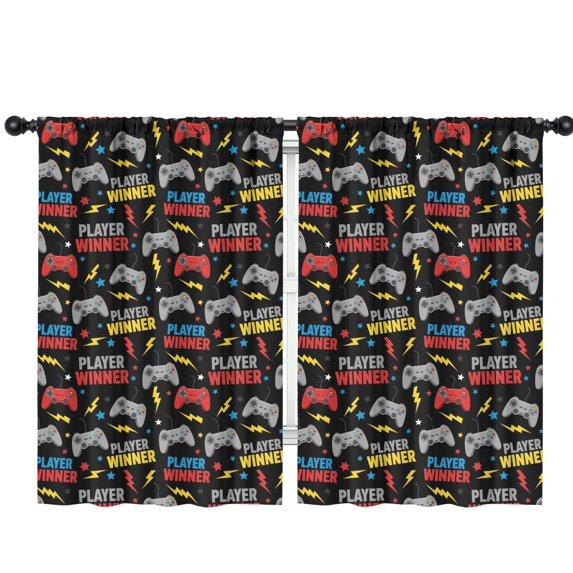Blackout Kids Curtains,Multicolor Controllers Games Text Black Pattern Childrens Insulated Curtains Set Of 2,Bedroom Essentials,Toddler Room Decor 42"x63"