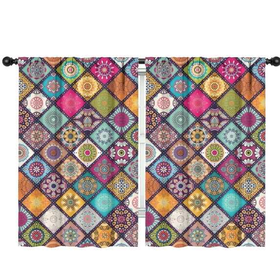 Blackout Kids Curtains,Multicolor Ethnic Geometric Patchwork Pattern Childrens Insulated Curtains Set Of 2,Bedroom Essentials,Toddler Room Decor 42x63in(106x160cm)