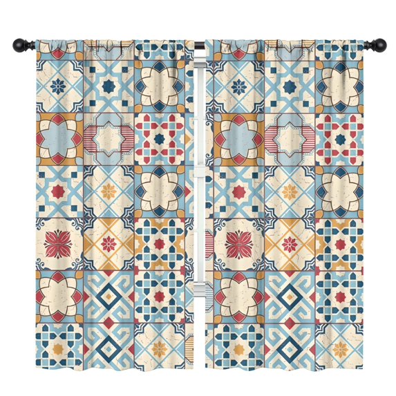 Blackout Kids Curtains,Multicolor Ethnic Geometric Patchwork Pattern Childrens Insulated Curtains Set Of 2,Bedroom Essentials,Toddler Room Decor 42x84in(106x213cm)