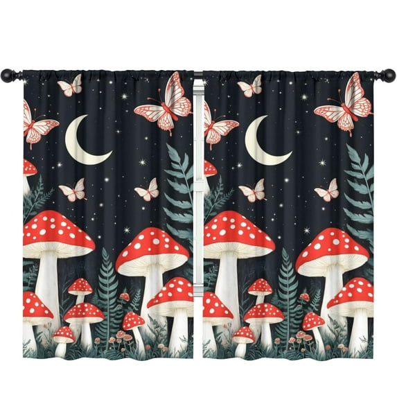 Blackout Kids Curtains,Mushroom and Butterfly Childrens Insulated Curtains Set Of 2,Bedroom Essentials,Toddler Room Decor 52x84in(132x213cm)