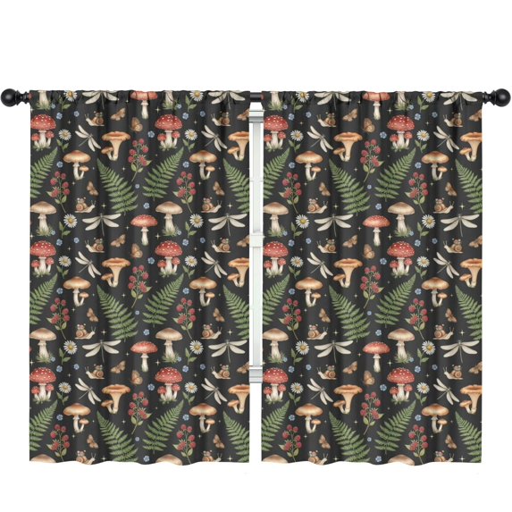 Blackout Kids Curtains,Mushroom and Dragonfly Black Pattern Children's Insulated Curtains Set Of 2,Bedroom Essentials,Toddler Room Decor 52"x84"