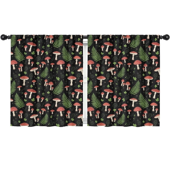Blackout Kids Curtains,Mushroom and Fern Black Pattern Children's Insulated Curtains Set Of 2,Bedroom Essentials,Toddler Room Decor 52"x63"