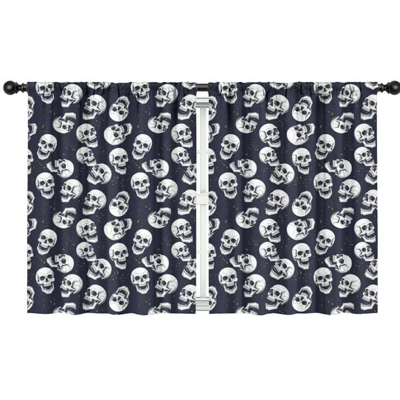 Blackout Kids Curtains,Navy Skull Pattern Childrens Insulated Curtains Set Of 2,Bedroom Essentials,Toddler Room Decor 42x54in(106x137cm)