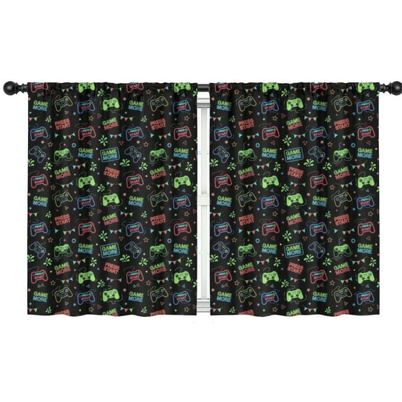 Blackout Kids Curtains,Neon Controllers Games Icons Black Pattern Childrens Insulated Curtains Set Of 2,Bedroom Essentials,Toddler Room Decor 42"x54"