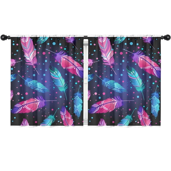 Blackout Kids Curtains,Neon Feather with Dots Pattern Childrens Insulated Curtains Set Of 2,Bedroom Essentials,Toddler Room Decor 52x63in(132x160cm)