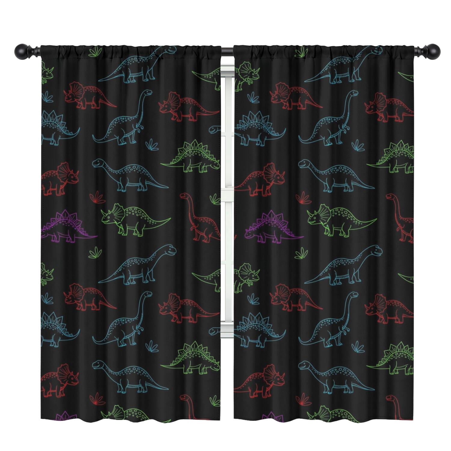 Blackout Kids Curtains,Neon Outline Dinosaurs Childrens Insulated Curtains Set Of 2,Bedroom Essentials,Toddler Room Decor 42"x84"