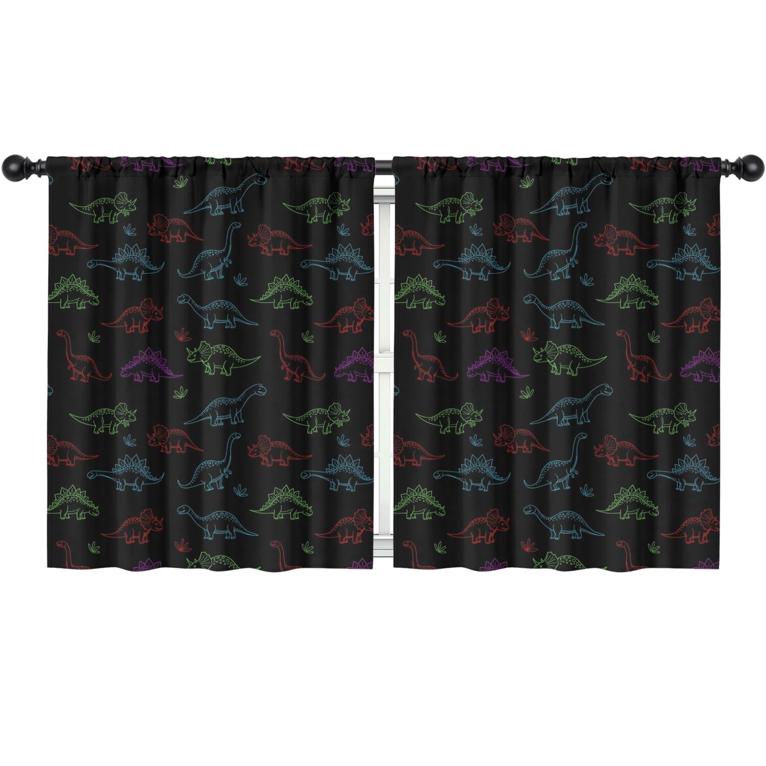 Blackout Kids Curtains,Neon Outline Dinosaurs Childrens Insulated Curtains Set Of 2,Bedroom Essentials,Toddler Room Decor 52"x63"