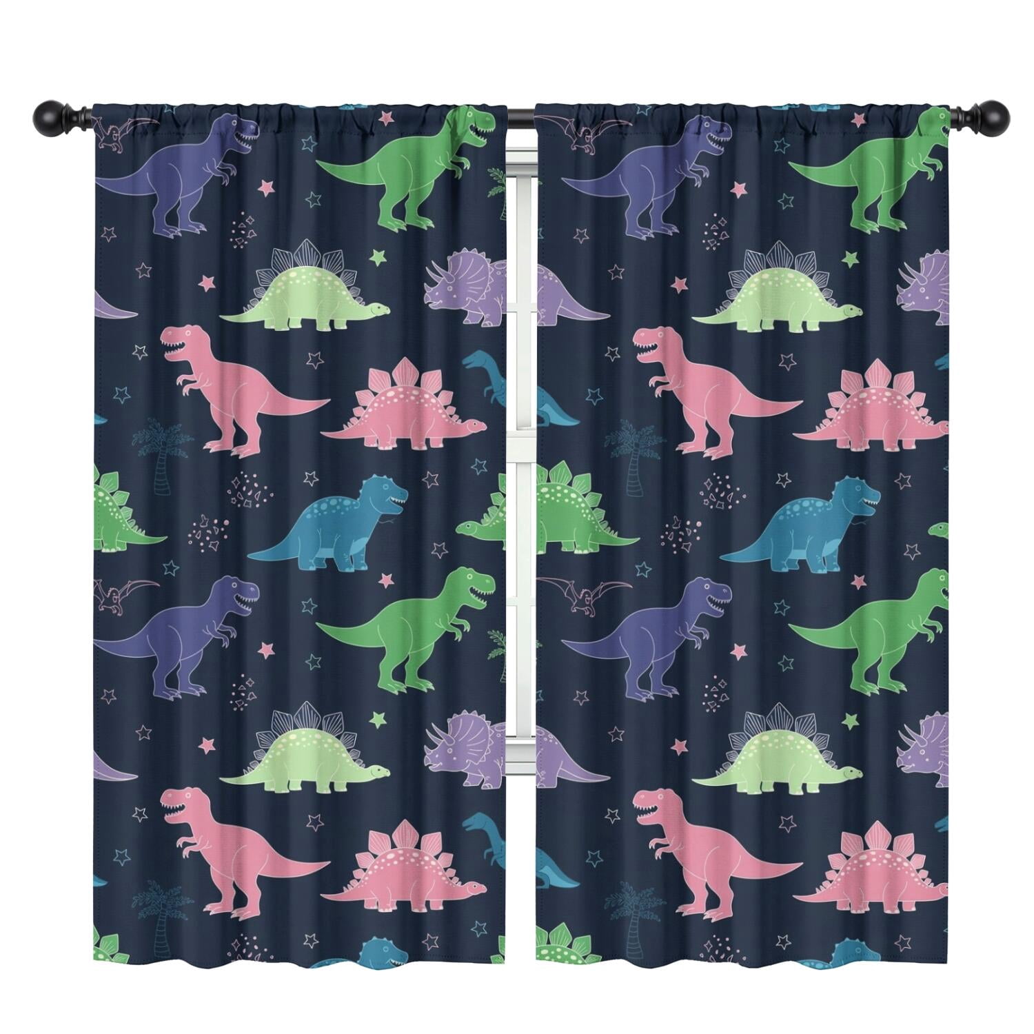 Blackout Kids Curtains,Neon Outline Dinosaurs Vibrant Childrens Insulated Curtains Set Of 2,Bedroom Essentials,Toddler Room Decor 42"x84"